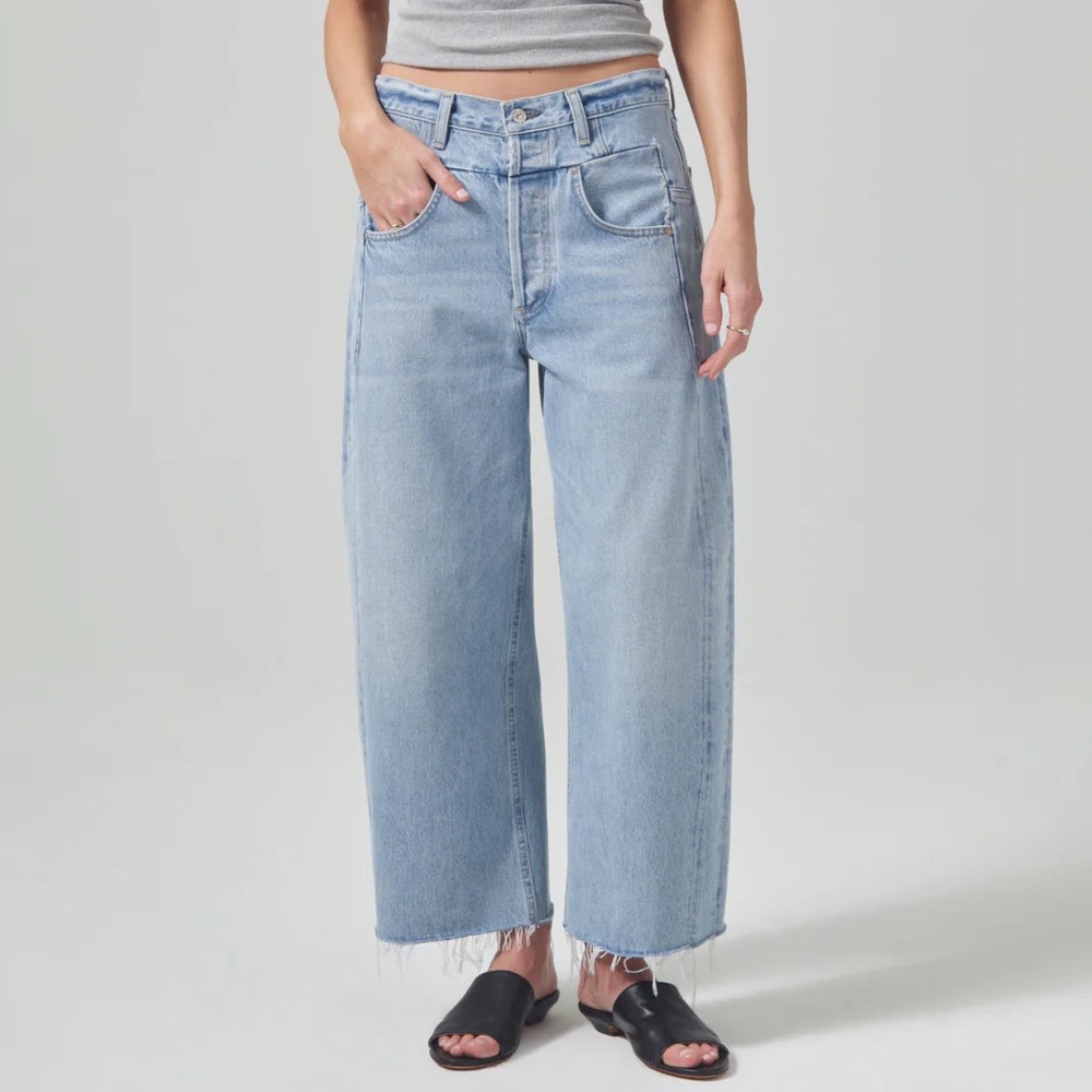Citizens Of Humanity Bisou Crop Wide Leg Frayed Hem Barrel Denim Jeans Sz 23
